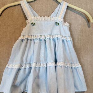 Vintage Evy of California Eyelet Trim Blue Pinafore Dress Baby Girl Size 2T